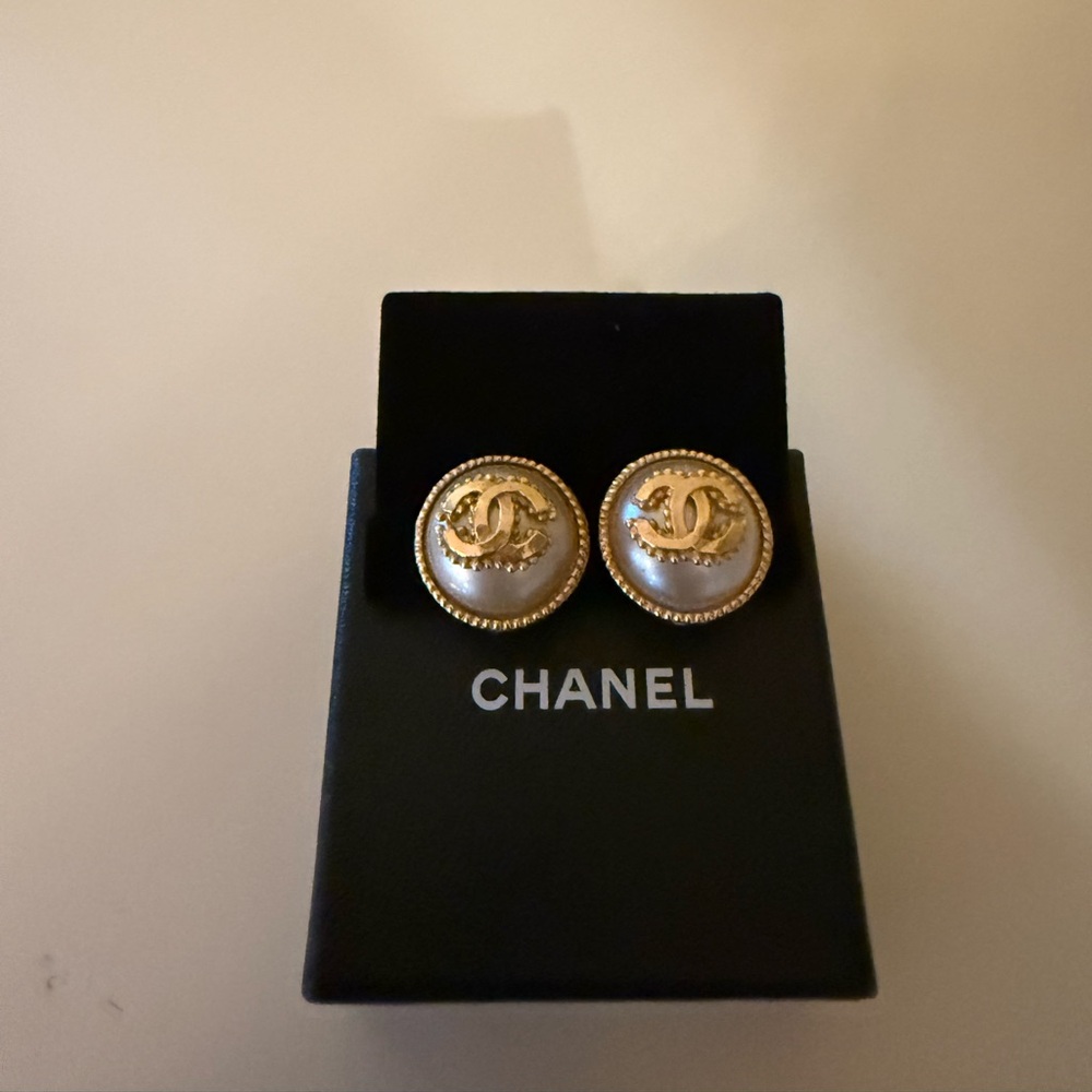 CHANEL Gold Button Earrings